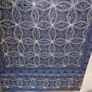Damascus Aghabani Tablecloth Embroidered Gold & Blue Rectangular 96"x63" Cotton